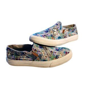 Blowfish Malibu Womens Tropical Slip-On Sneakers With Side Zipper & Floral Canva